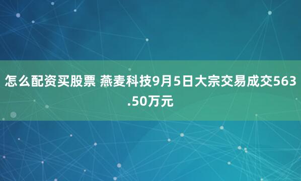 怎么配资买股票 燕麦科技9月5日大宗交易成交563.50万元