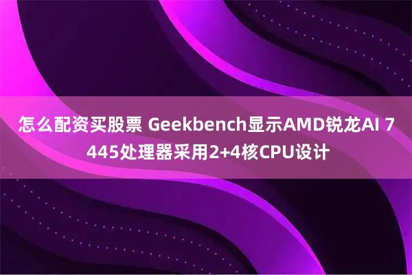 怎么配资买股票 Geekbench显示AMD锐龙AI 7 445处理器采用2+4核CPU设计